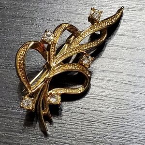 Vintage Gerry's Gold Tone Brooch W Gems, Pin Lapel Ornate Classy Dressy Event